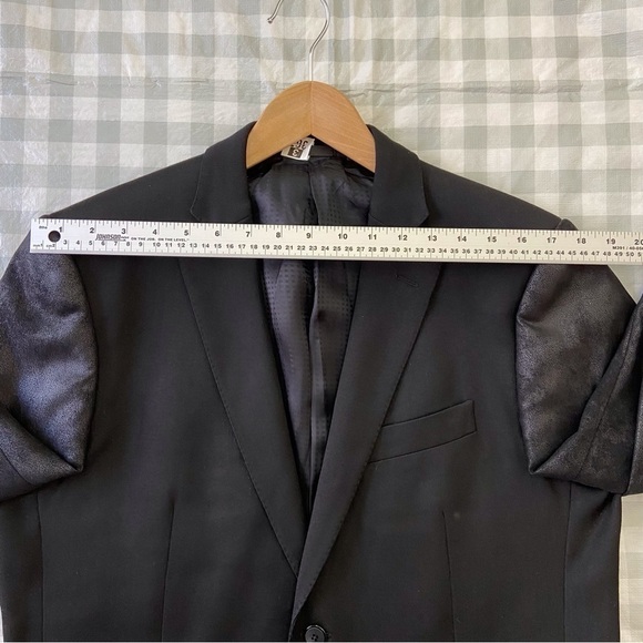 Pal zileri Lab black blazer slim fit wool blend bi-material shinny sleeve siz 54 - Picture 13 of 16